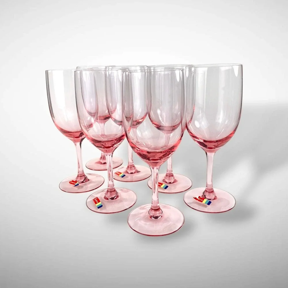 Fostoria Silhouette Pink Water Wine Goblets Stemmed  Set 7 Signed‎ Vintage